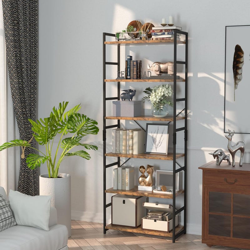 NUMENN 6 Tier Bookshelf, Tall Bookcase Shelf Storage Organizer, Modern Book Shelf for Bedroom, Living Room and Home Office, Vintage - Image 3